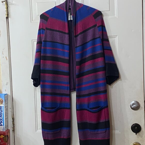 NEW BCBG MAX AZRIA Gaby Sz S Open Cardigan Dropped Back Pockets Multi Striped - Picture 4 of 12
